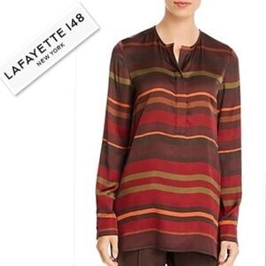 Lafayette 148 New York Prisha Striped Tunic Blouse As Seen On TV in Rust Size XS